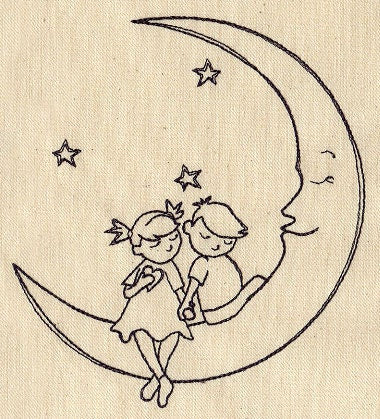 Sweet Dreams, Boy, Girl, Moon Embroidered Canvas Messenger Bag
