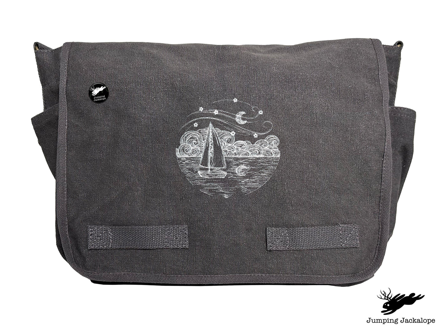 Starry Night Ocean Scene Embroidered Messenger Bag