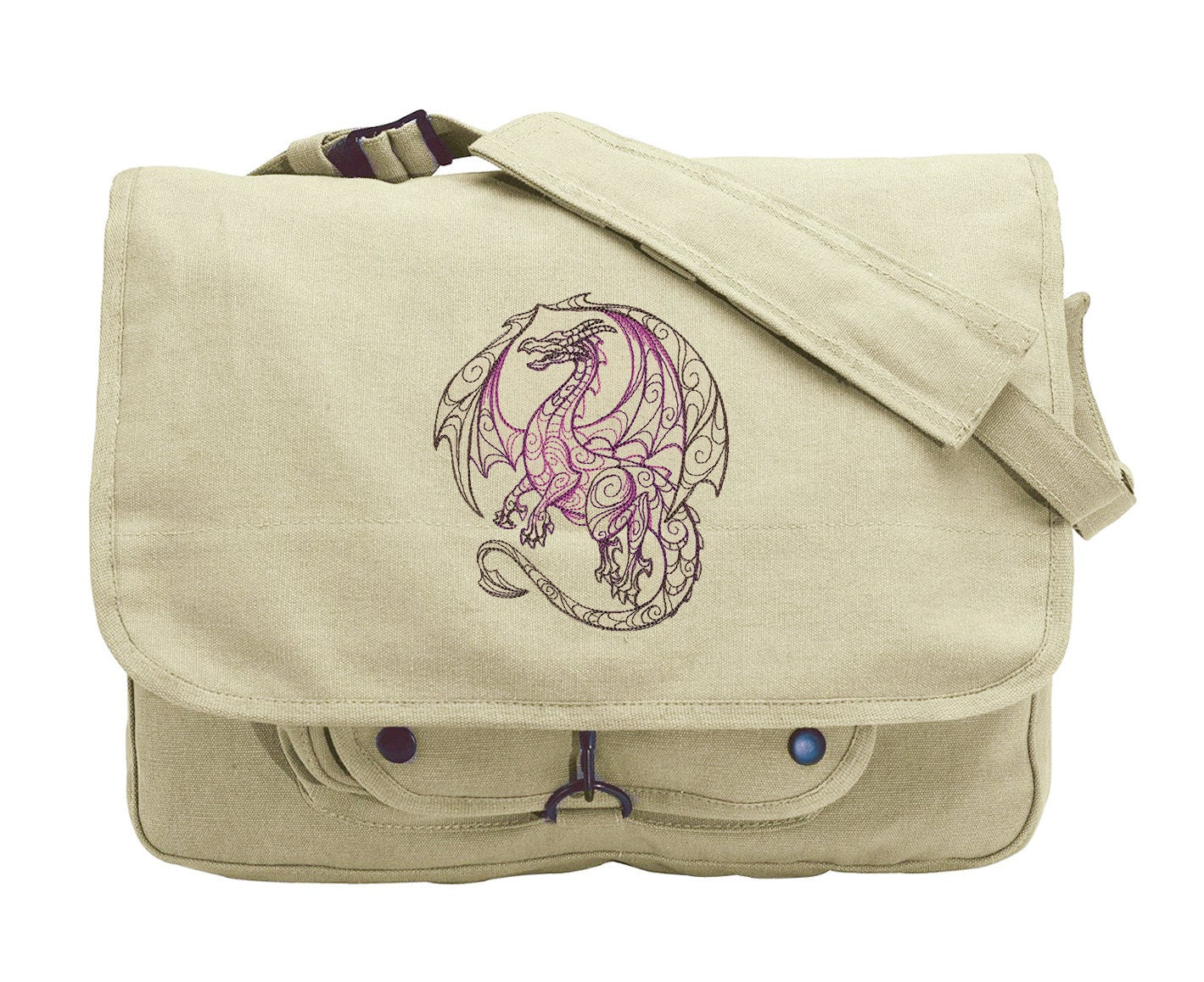 Doodle Dragon Embroidered Canvas Messenger Bag