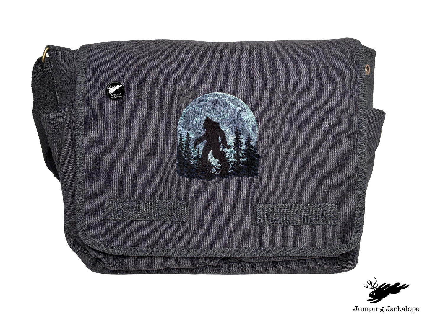Under the Moonlight Bigfoot Embroidered Classic Canvas Messenger Bag