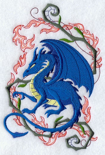 Dragon Crouching in Fantasy Flames Embroidered Canvas Messenger Bag