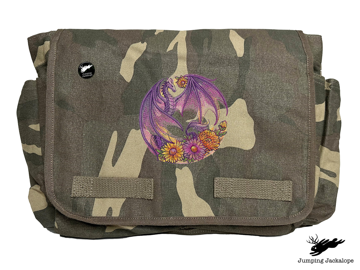 Autumn Flight of Flowers Dragon Wreath Embroidered Classic Canvas Messenger Bag