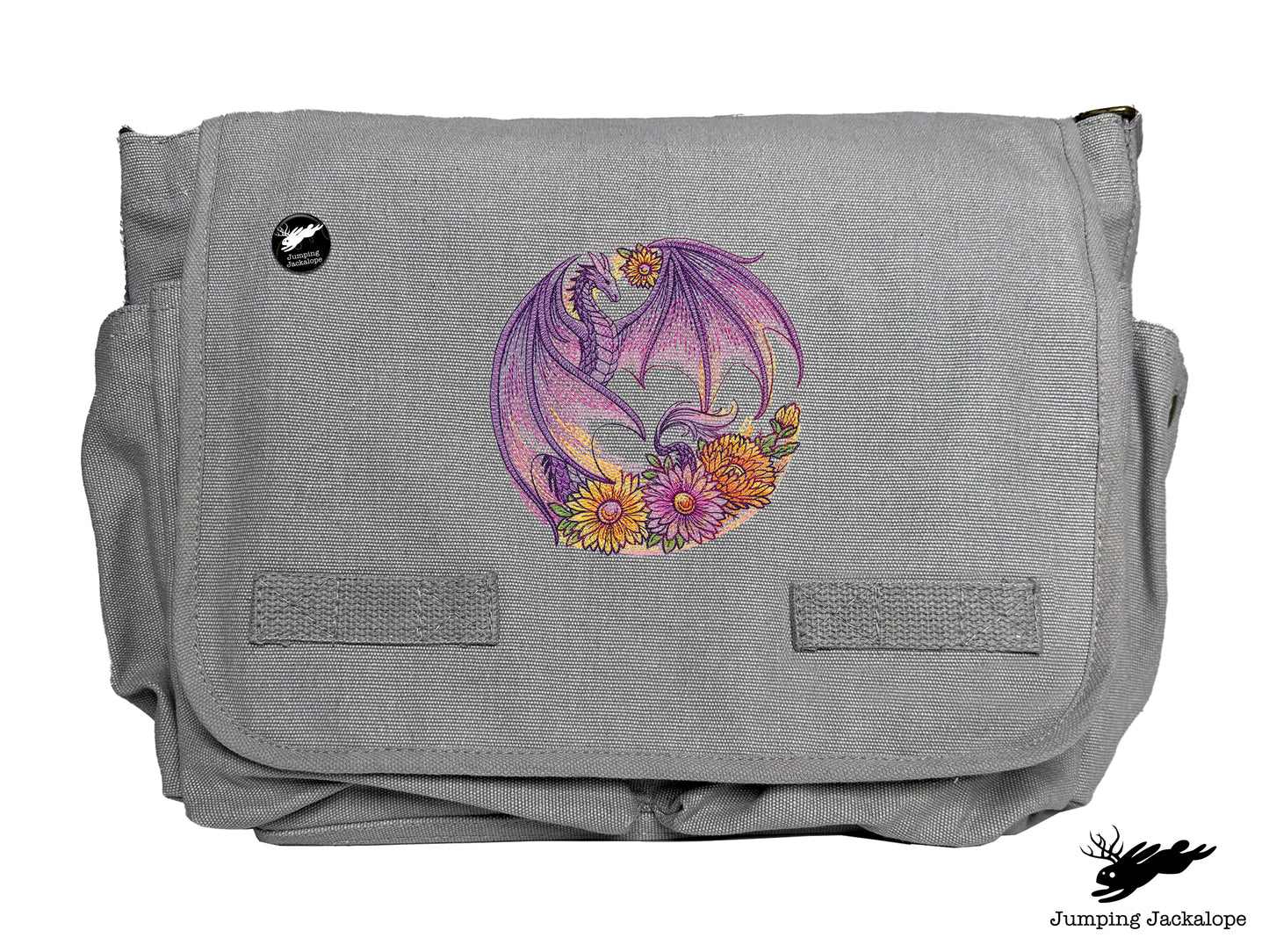 Autumn Flight of Flowers Dragon Wreath Embroidered Classic Canvas Messenger Bag