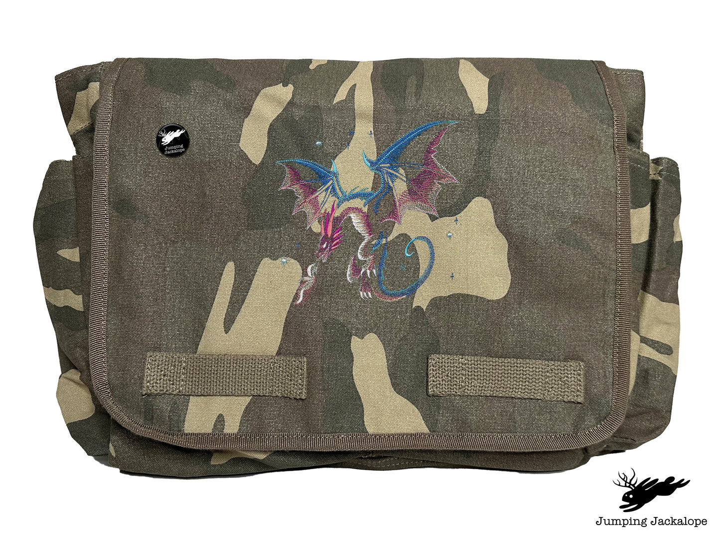 Celestial Glow Dragon Embroidered Classic Canvas Messenger Bag
