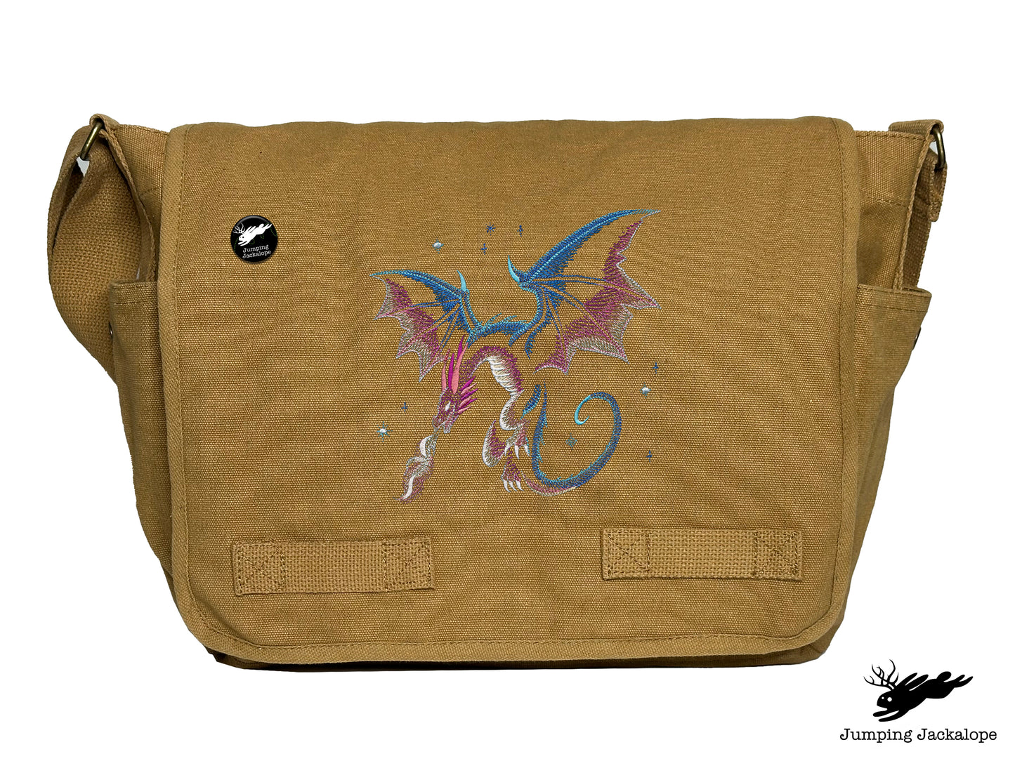 Celestial Glow Dragon Embroidered Classic Canvas Messenger Bag