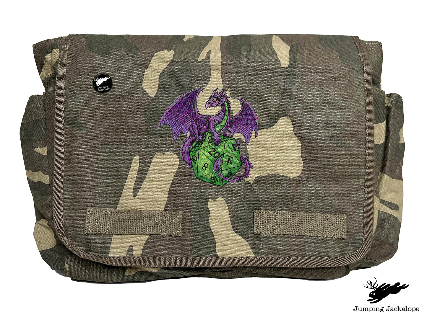 D20 Dragon Embroidered Classic Canvas Messenger Bag