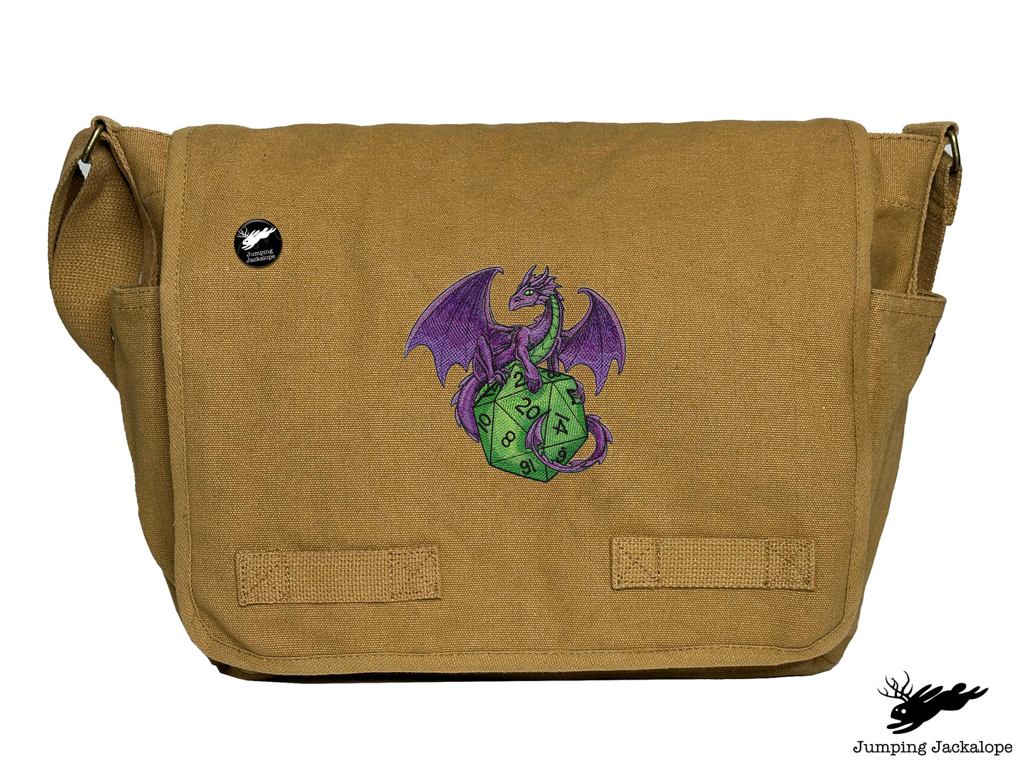 D20 Dragon Embroidered Classic Canvas Messenger Bag