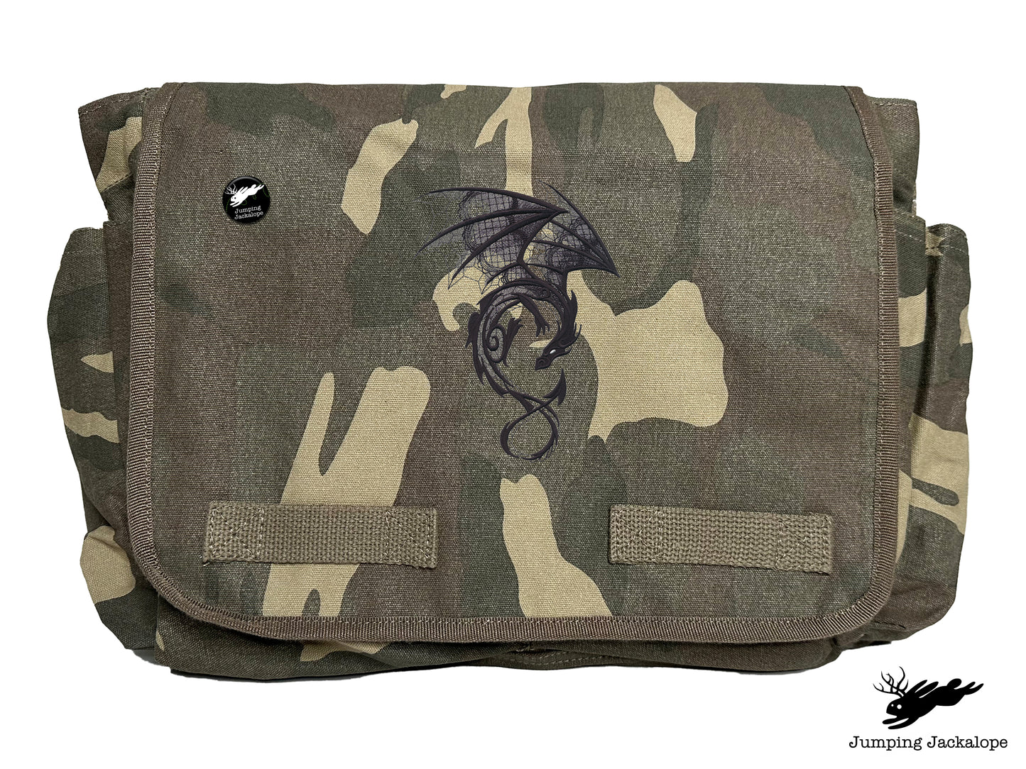 Dark Creatures Dragon Embroidered Classic Canvas Messenger Bag