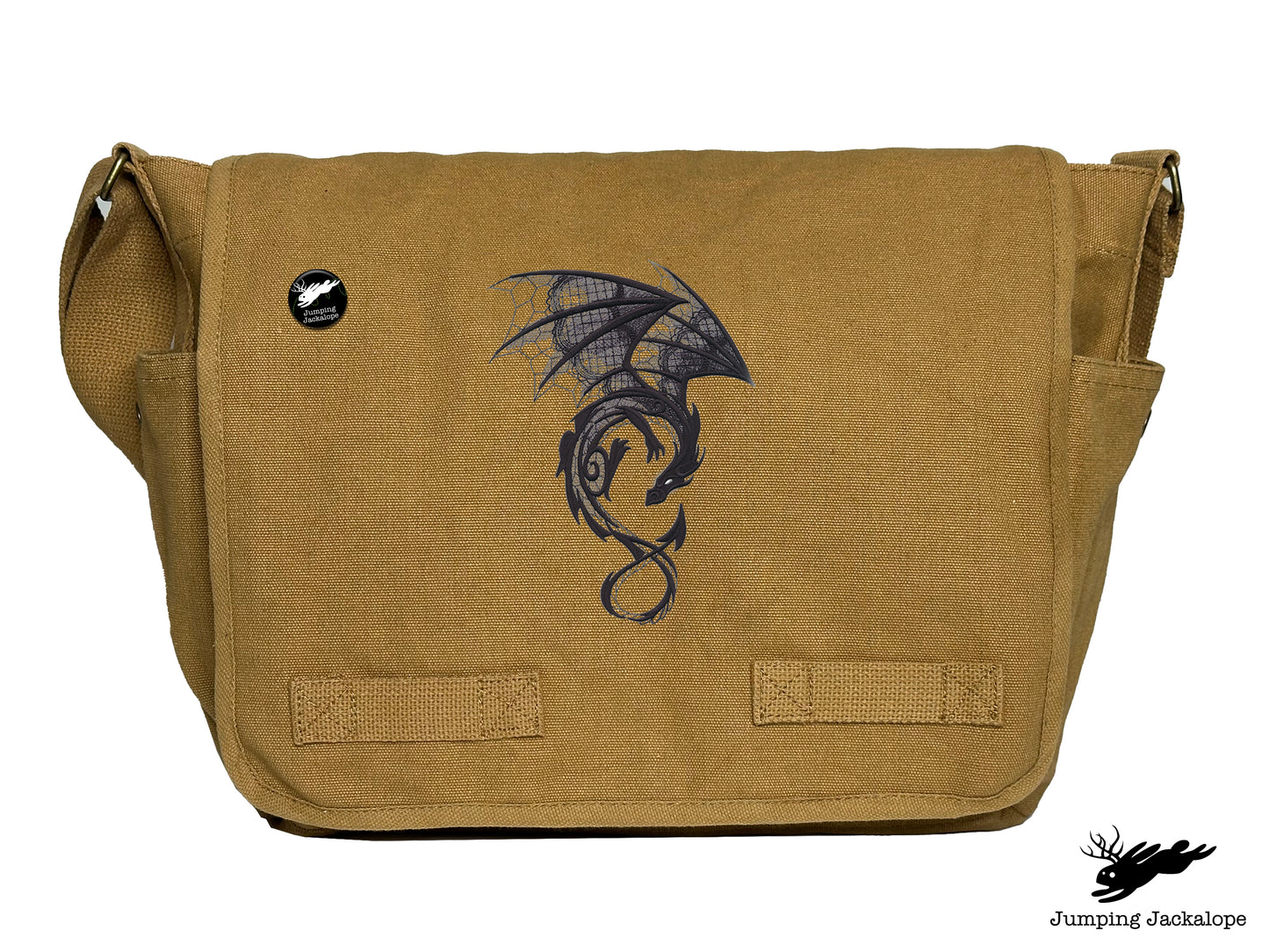 Dark Creatures Dragon Embroidered Classic Canvas Messenger Bag