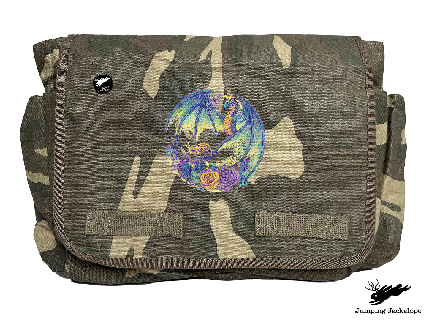 Flight of Flowers Dragon Wreath Embroidered Classic Canvas Messenger Bag
