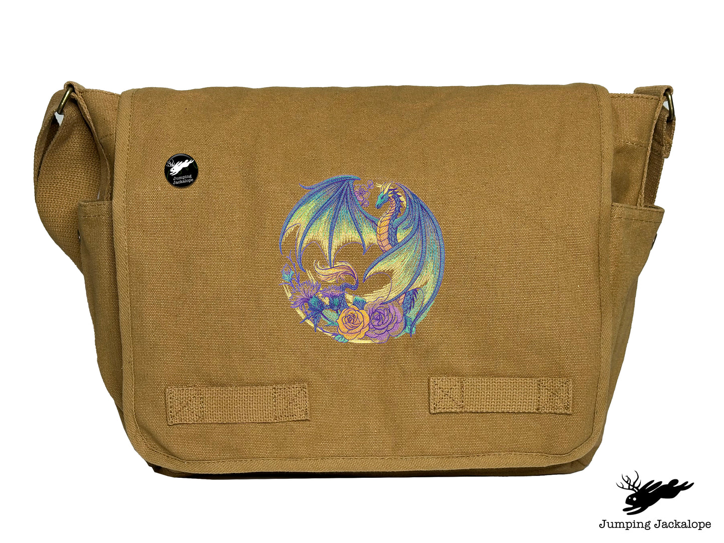 Flight of Flowers Dragon Wreath Embroidered Classic Canvas Messenger Bag