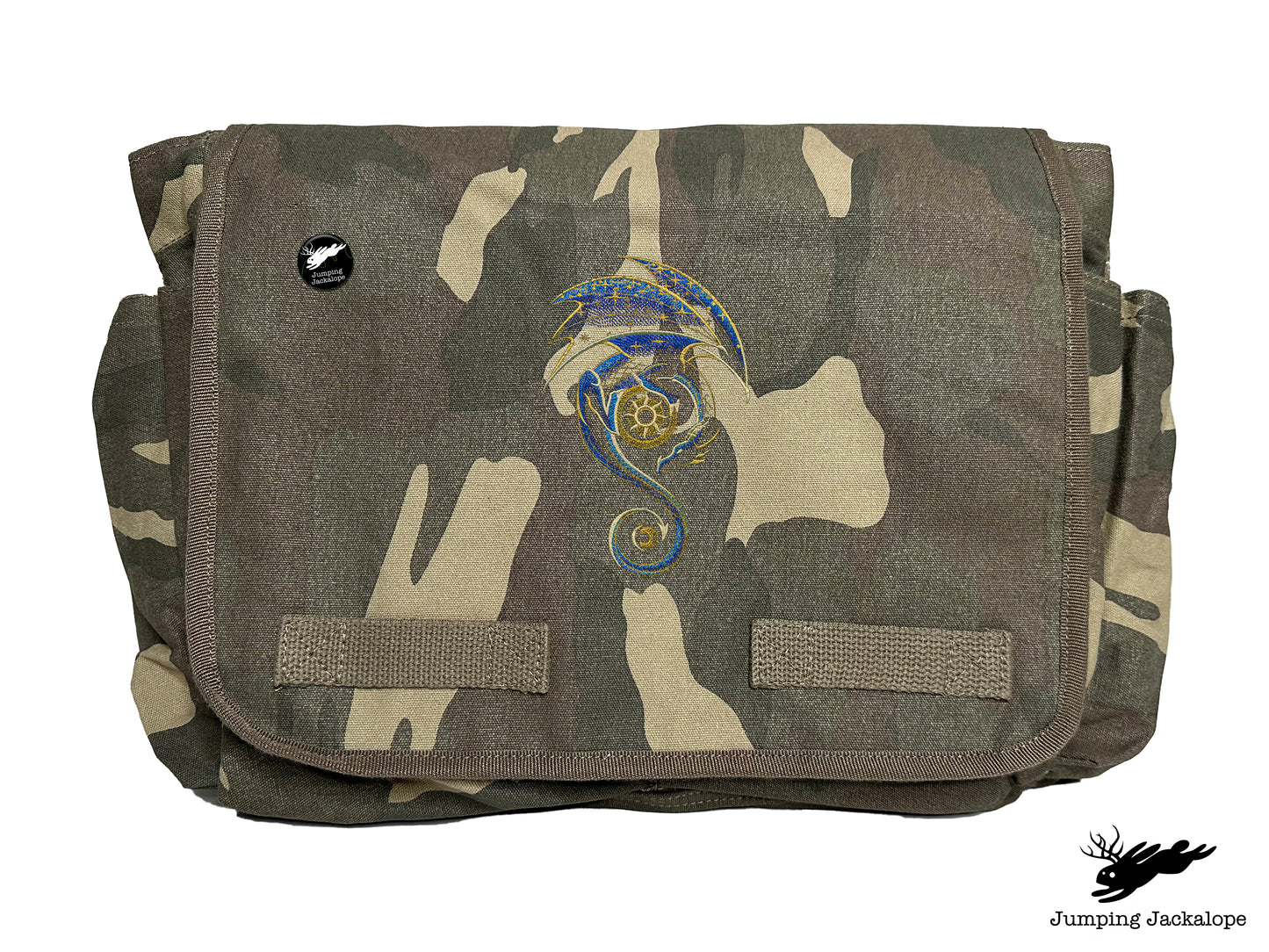 From the Sun to the Moon Celestial Dragon Embroidered Classic Canvas Messenger Bag