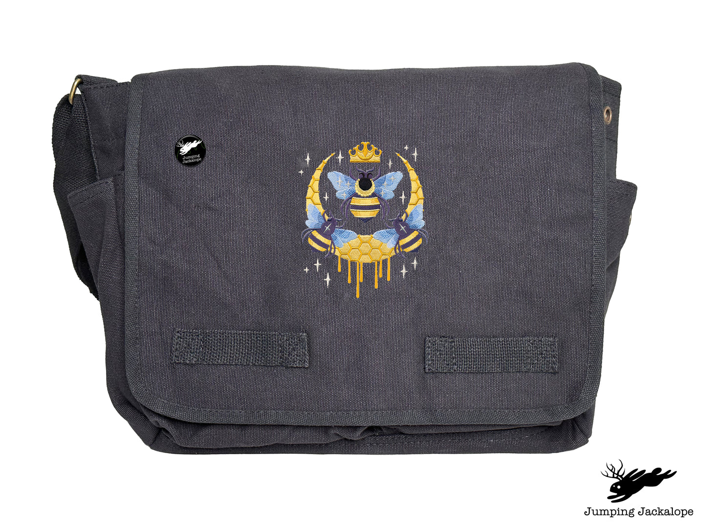 Queen Beehive Embroidered Messenger Bag