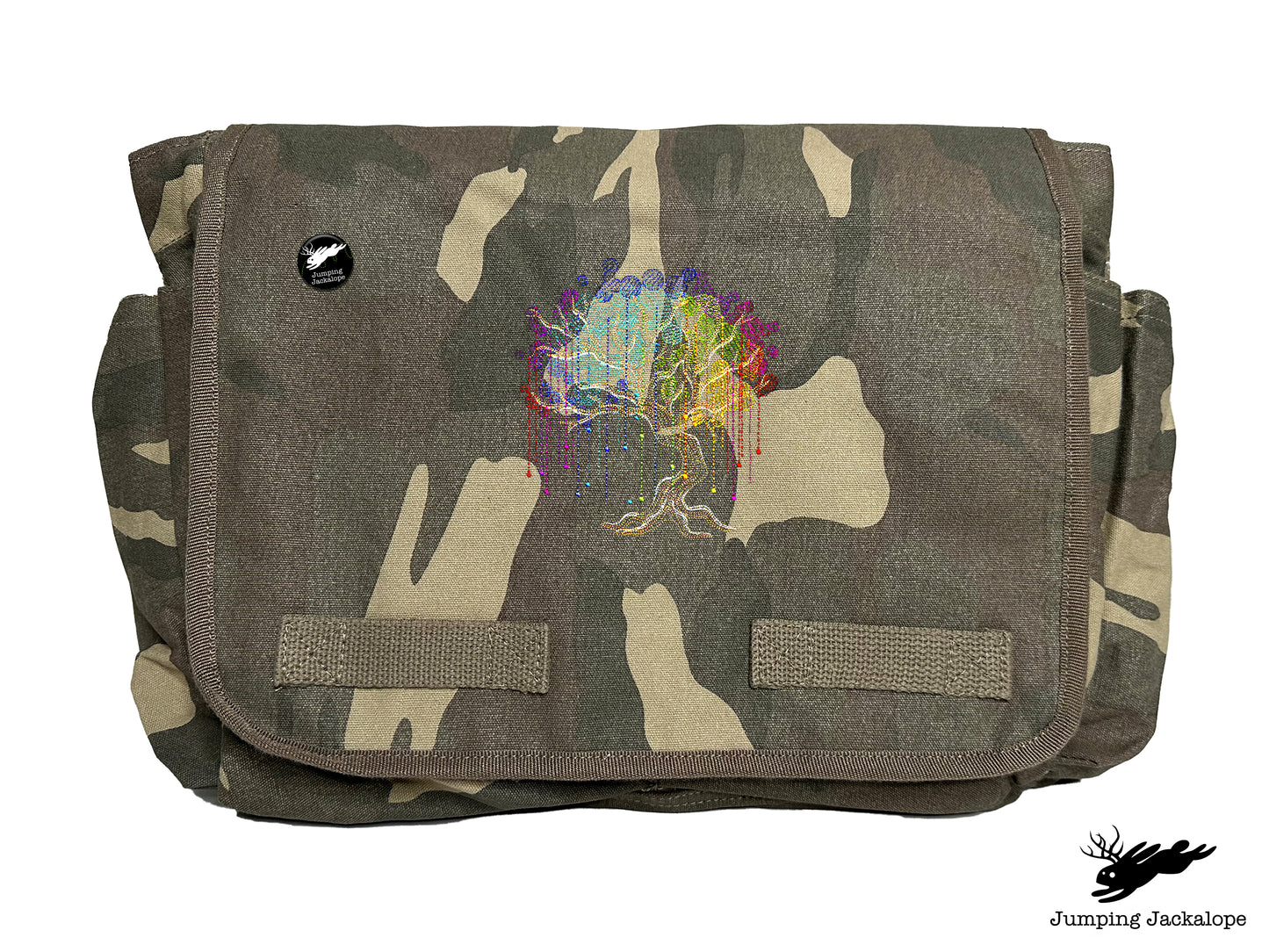 Rainbow Willow Tree Embroidered Messenger Bag