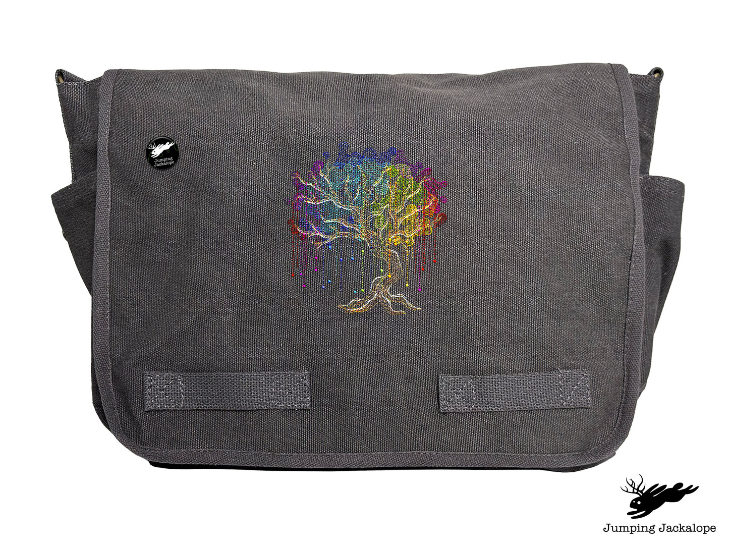 Rainbow Willow Tree Embroidered Messenger Bag