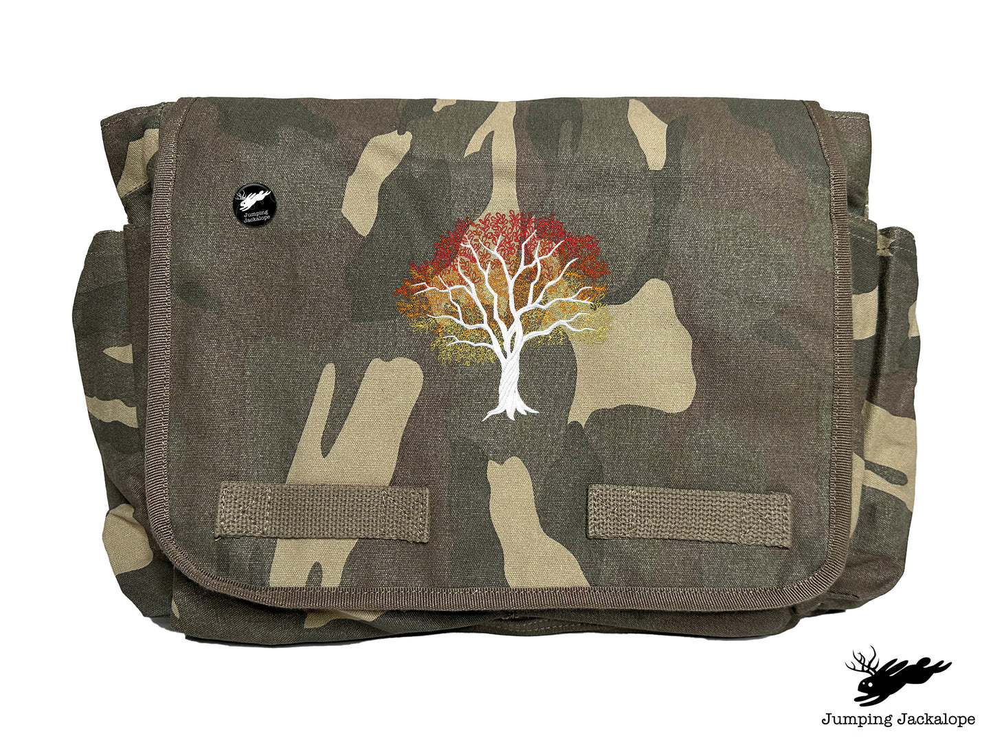 Signs of Autumn Tree Embroidered Messenger Bag