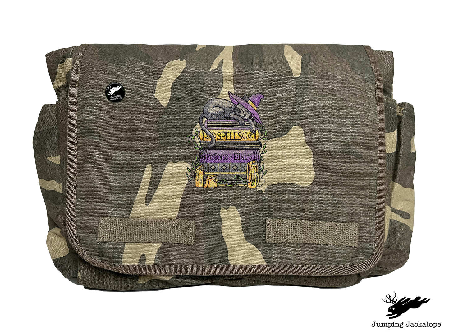 Spooky and Booked Cat Embroidered Messenger Bag