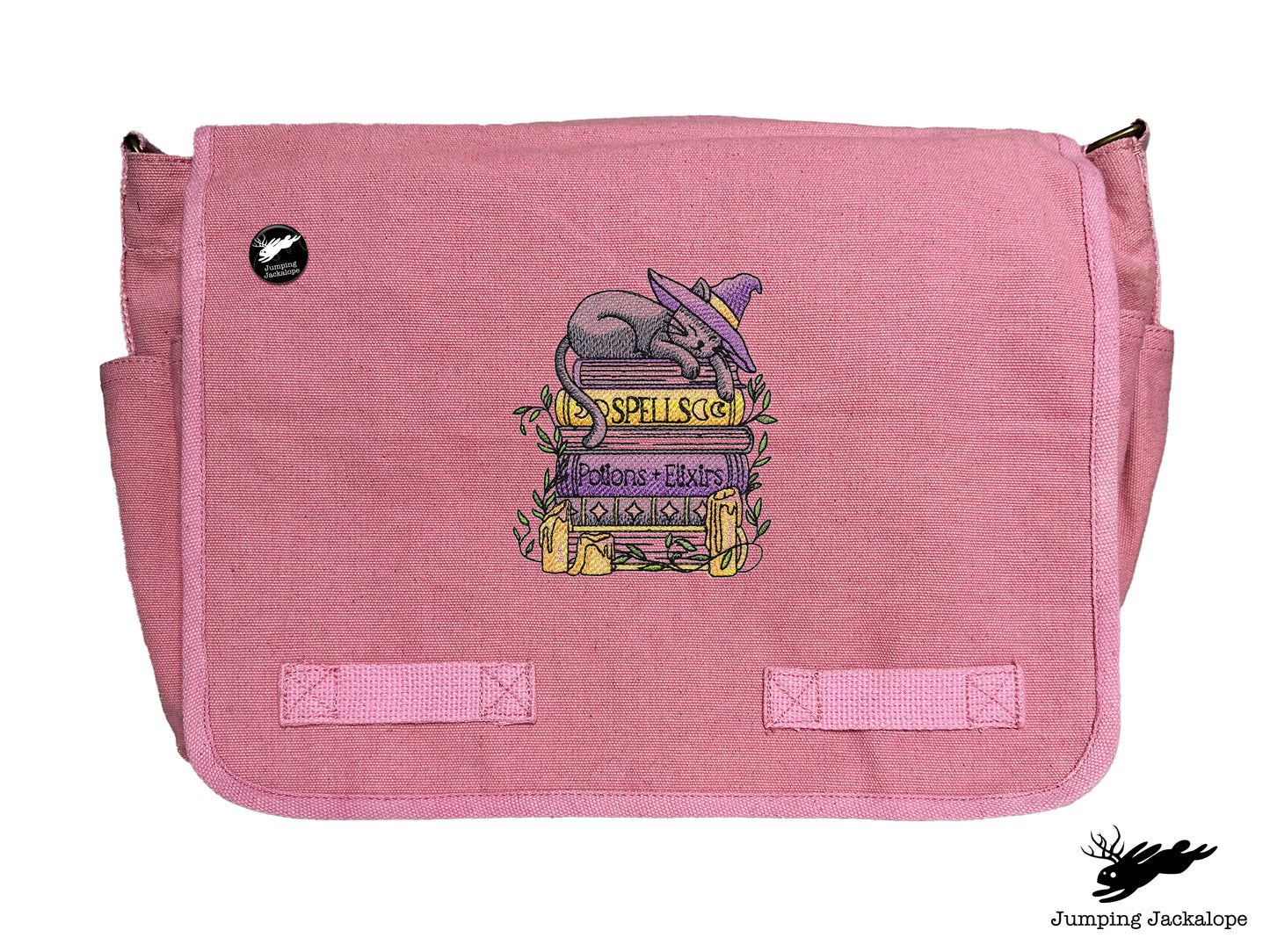 Spooky and Booked Cat Embroidered Messenger Bag