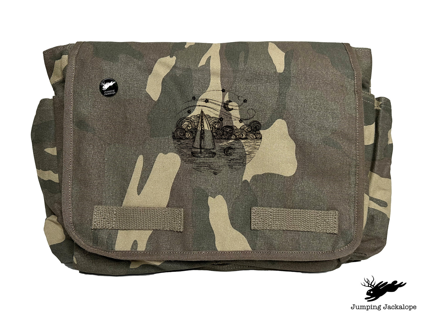 Starry Night Ocean Scene Embroidered Messenger Bag
