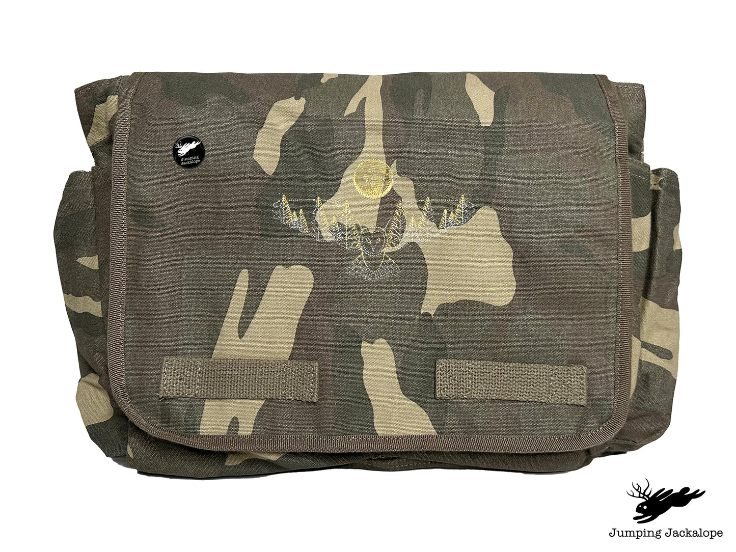 Under the Full Moon Forest Night Owl Embroidered Classic Canvas Messenger Bag