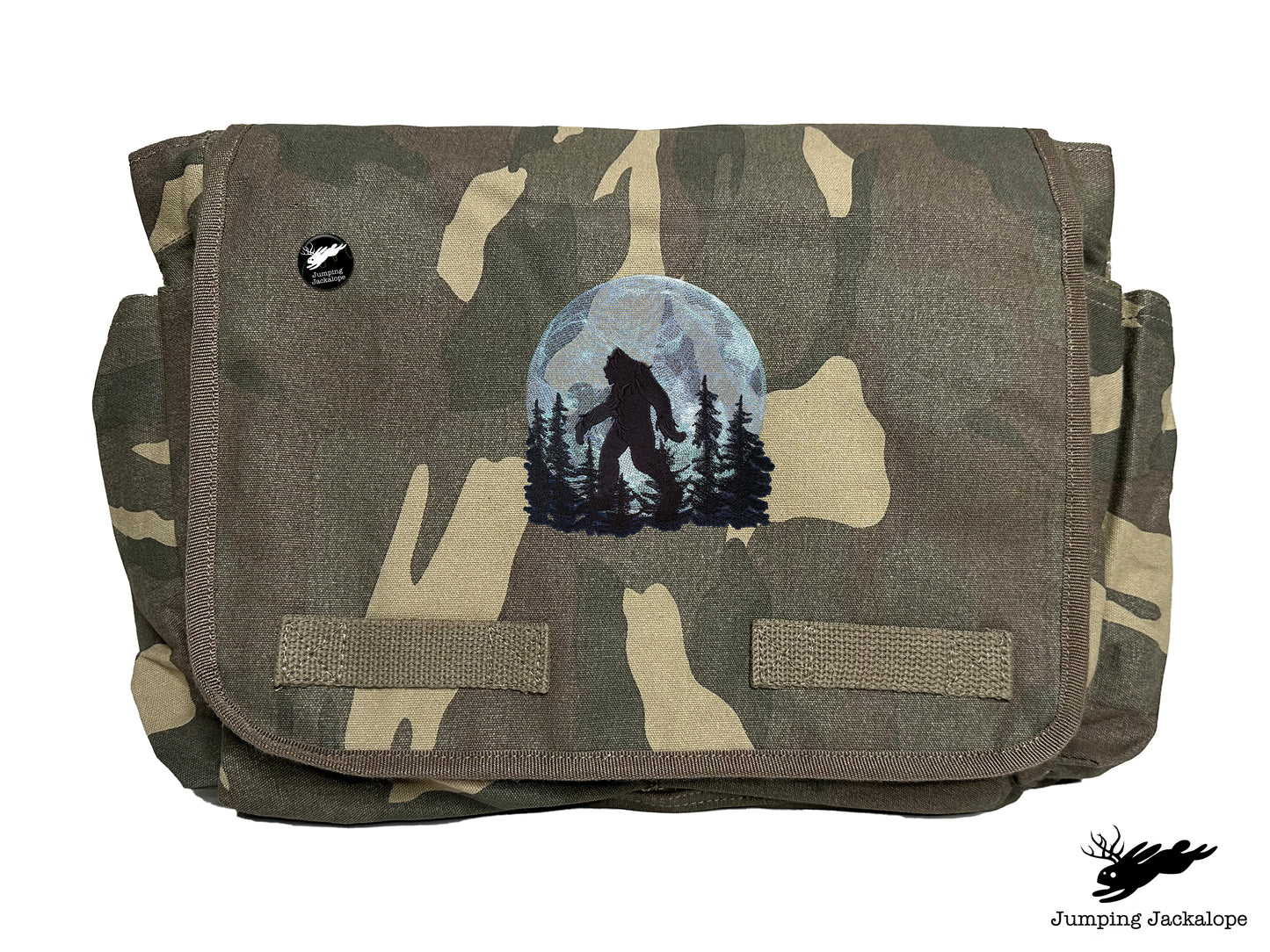 Under the Moonlight Bigfoot Embroidered Classic Canvas Messenger Bag