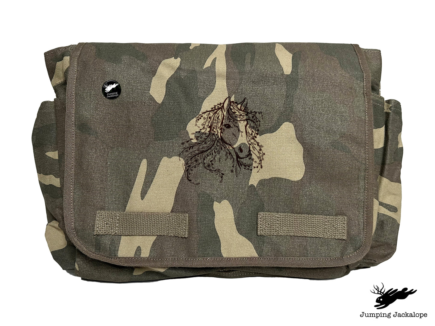 Untamed Beauty Horse Embroidered Classic Cotton Canvas Messenger Bag