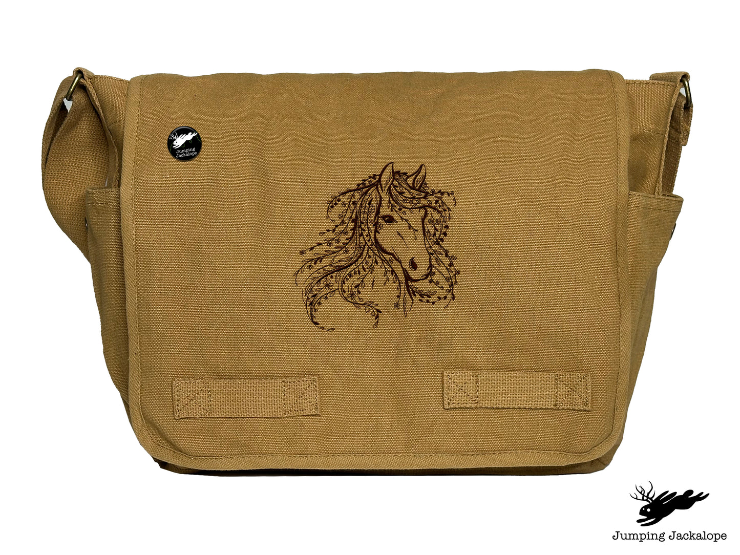 Untamed Beauty Horse Embroidered Classic Cotton Canvas Messenger Bag