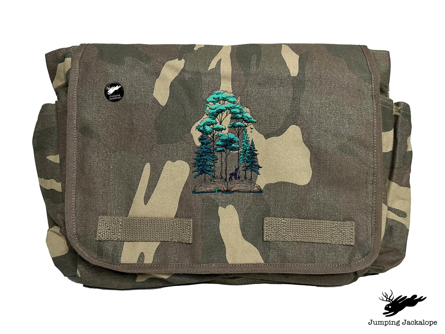 Woodland Storytime Book Embroidered Classic Canvas Messenger Bag
