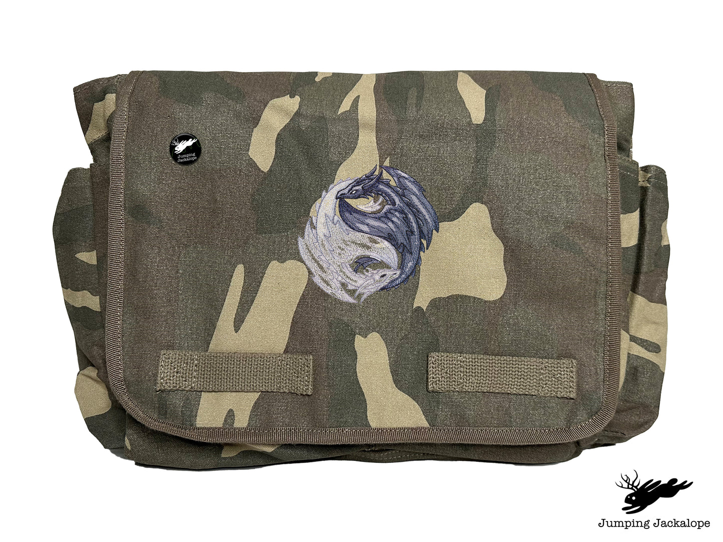Yin Yang Dragons Embroidered Classic Canvas Messenger Bag