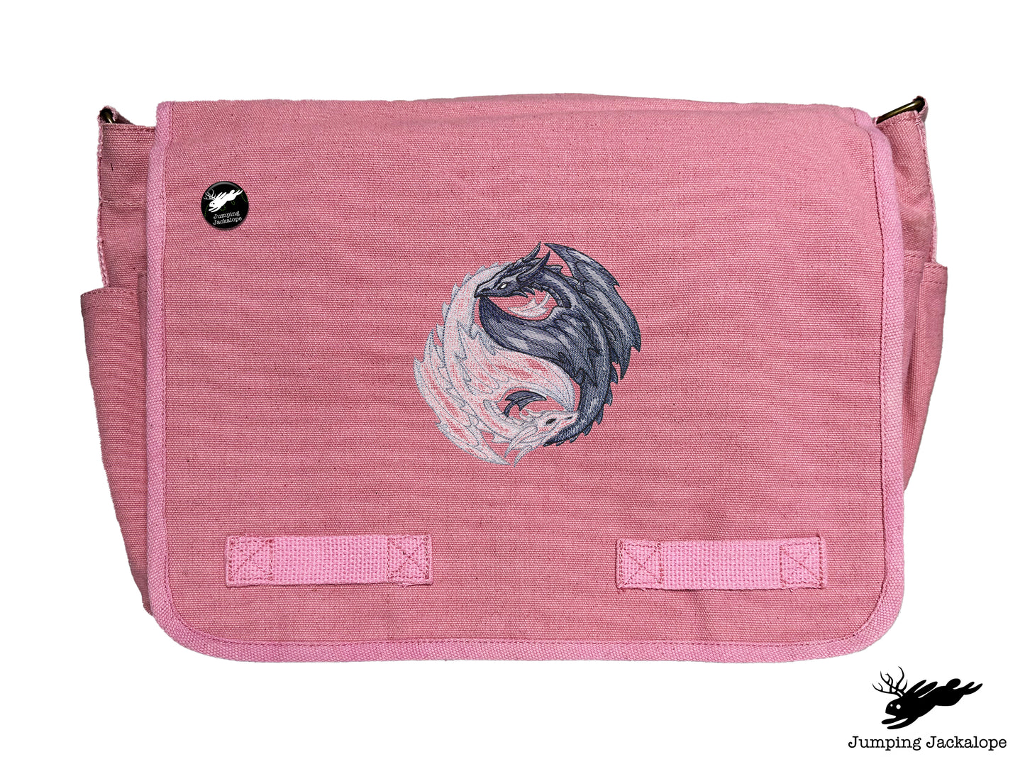 Yin Yang Dragons Embroidered Classic Canvas Messenger Bag