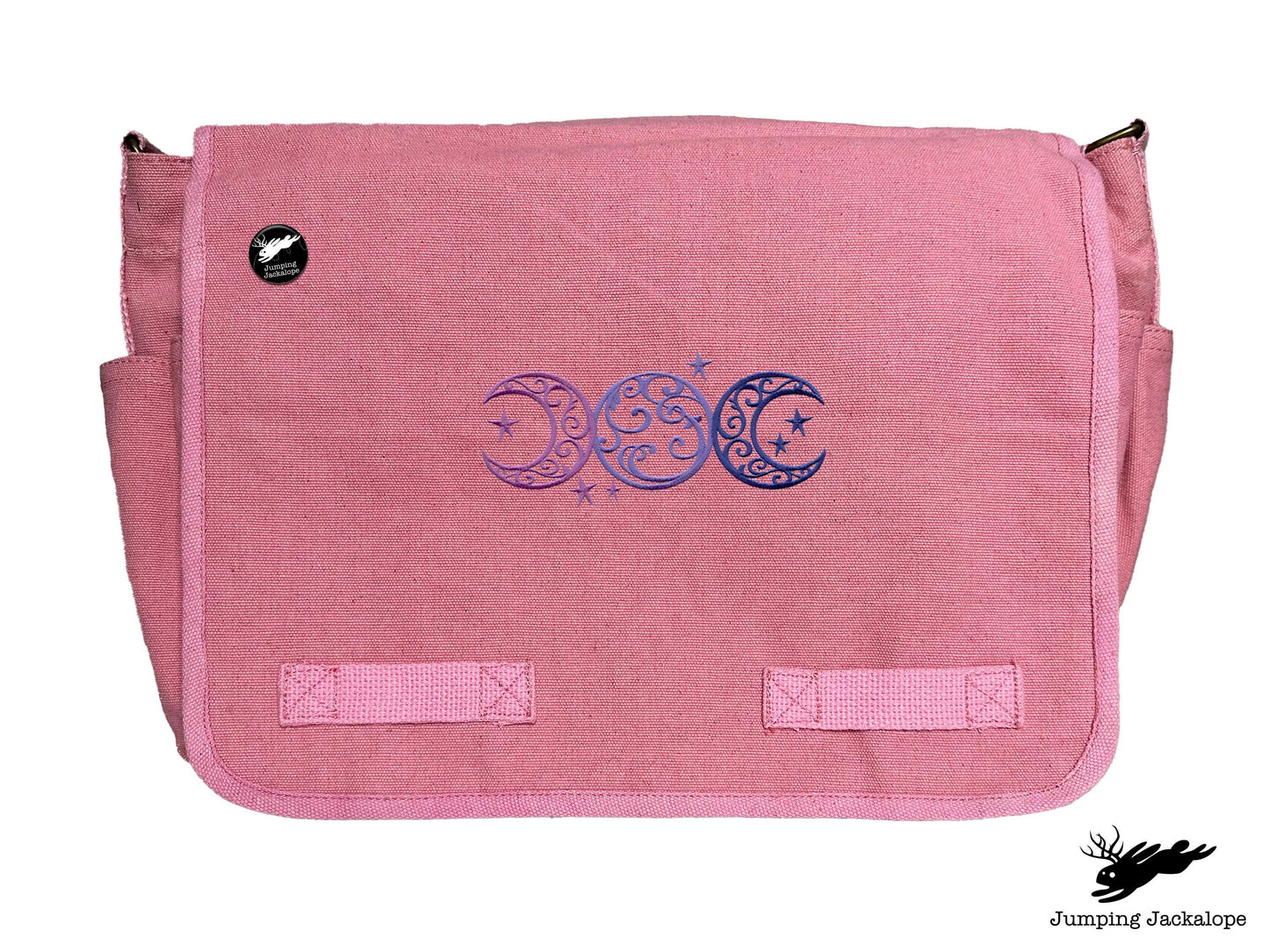 Triple Moon Design Embroidered Classic Canvas Messenger Bag,