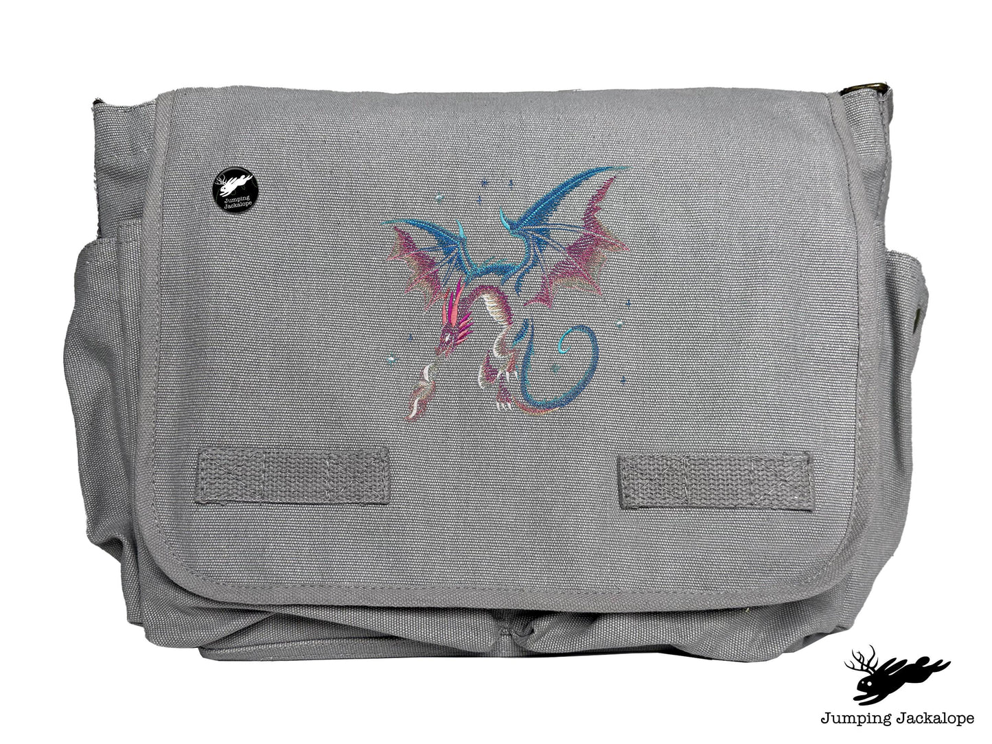 Celestial Glow Dragon Embroidered Classic Canvas Messenger Bag
