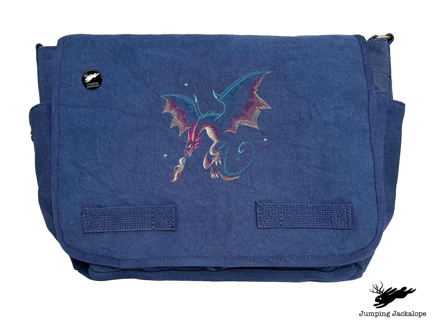 Celestial Glow Dragon Embroidered Classic Canvas Messenger Bag