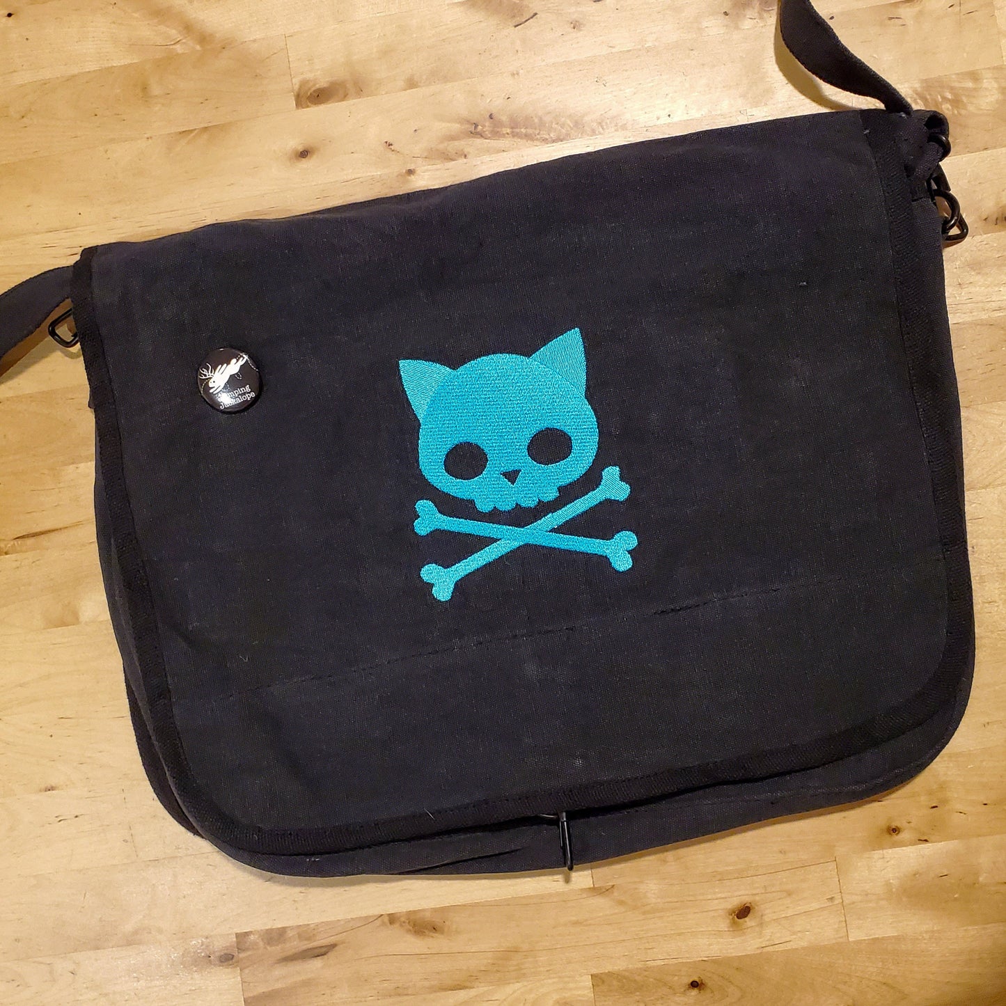 Punk Kitty Embroidered Canvas Messenger Bag