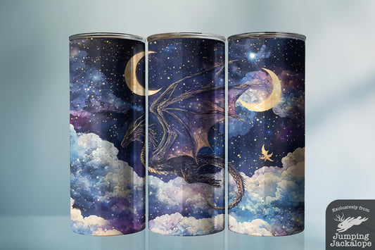 Frozen Star Dragon Tumbler – 20oz Icy Lunar Fantasy Drinkware | Cool Celestial Night Sky
