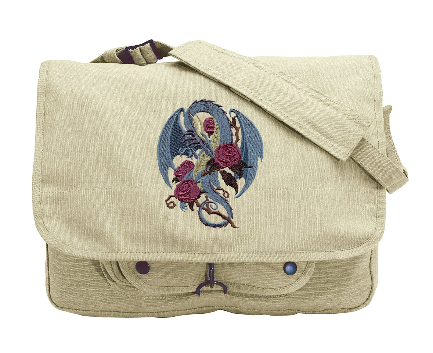 Dragon Bag, Rose Dragon Embroidered Canvas Messenger Bag