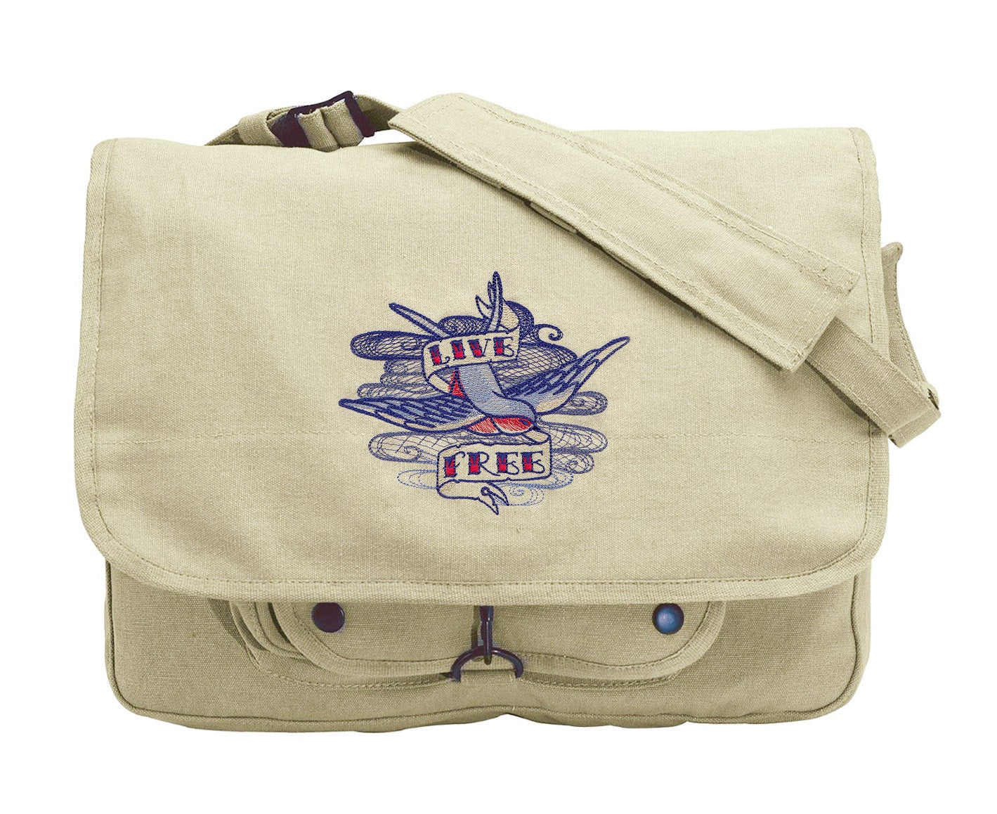 The Seven Seas - Live Free Tattoo Embroidered Canvas Messenger Bag