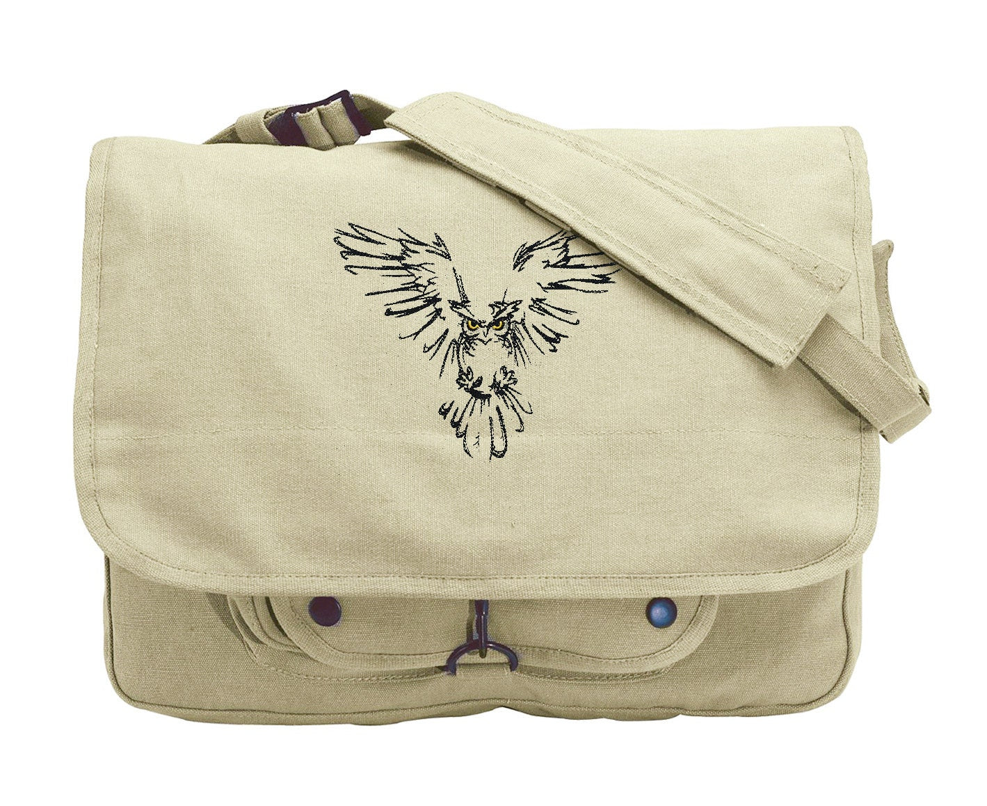 Night Owl Embroidered Canvas Messenger Bag