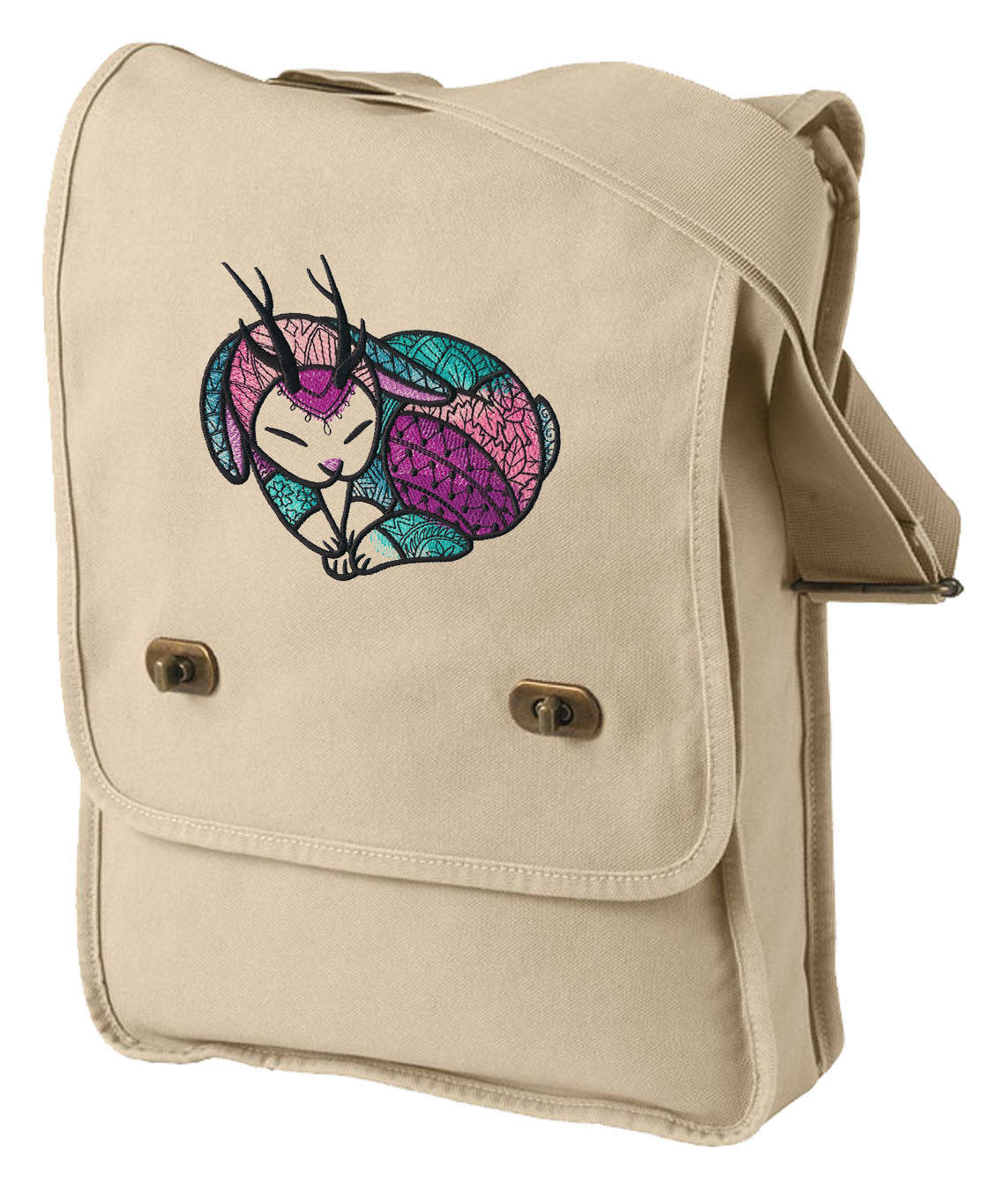 Jackalope Heart Embroidered Canvas Field Bag