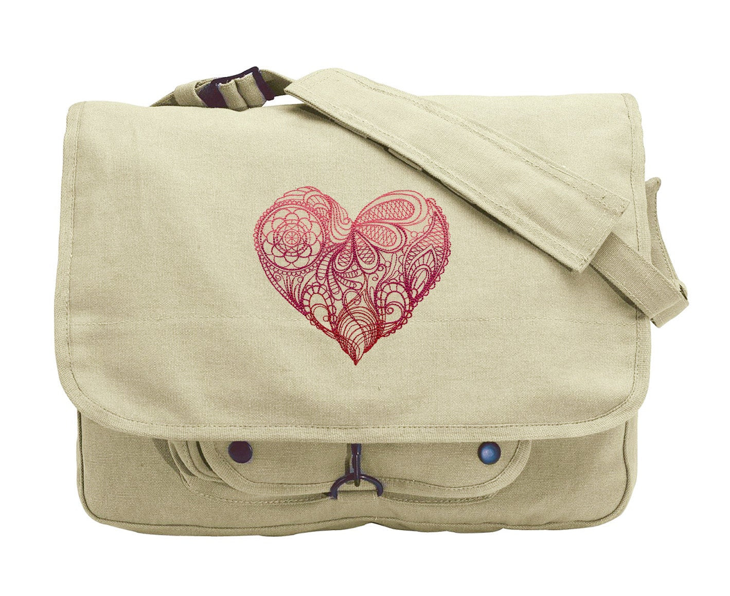 Mendhi Heart Embroidered Canvas Messenger Bag