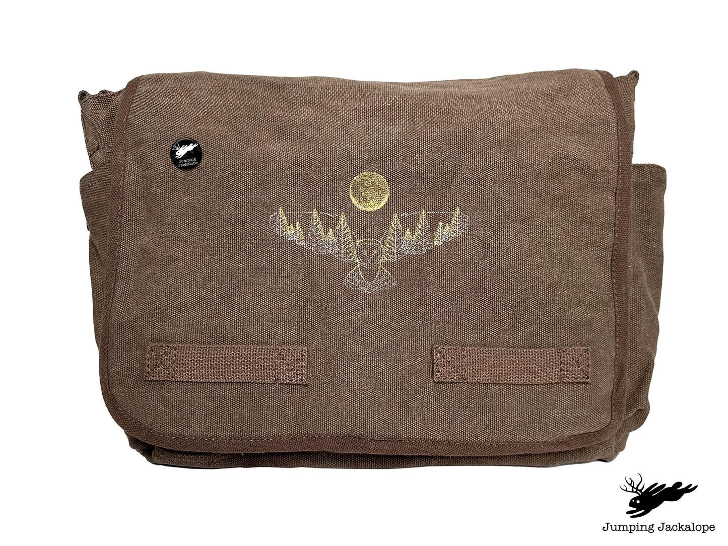 Under the Full Moon Forest Night Owl Embroidered Classic Canvas Messenger Bag