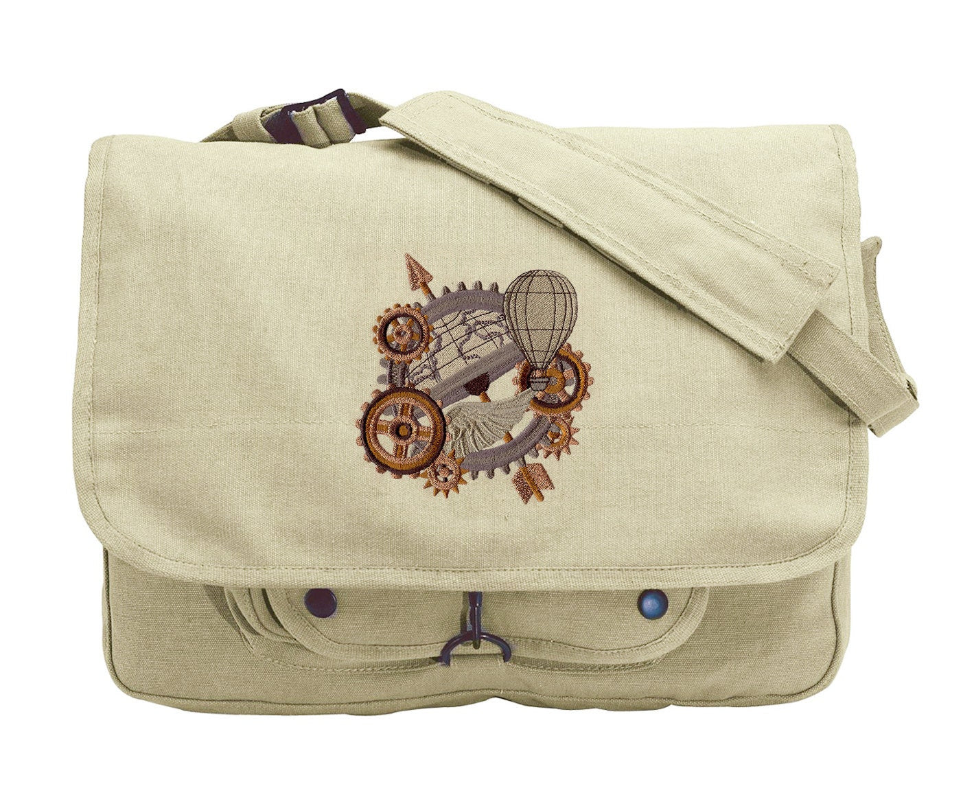 Around the Globe Embroidered Canvas Messenger Bag