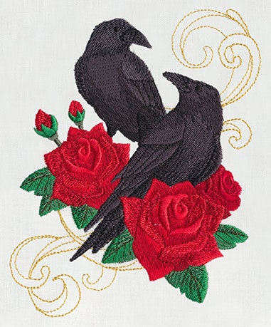 Ravens and Roses Embroidered Canvas Messenger Bag