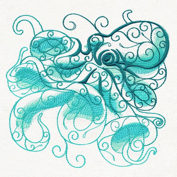 Aqua Marine - Octopus Embroidered Canvas Field Bag