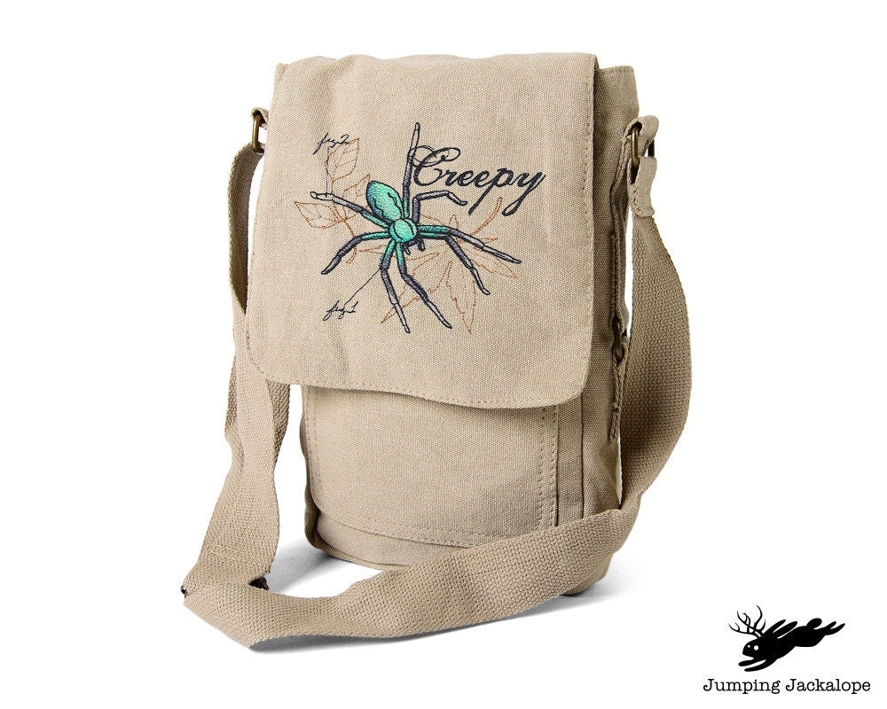 The Laboratory - Spider Embroidered Canvas Tech, Tablet, iPad, Kindle, Fire, Camera Bag