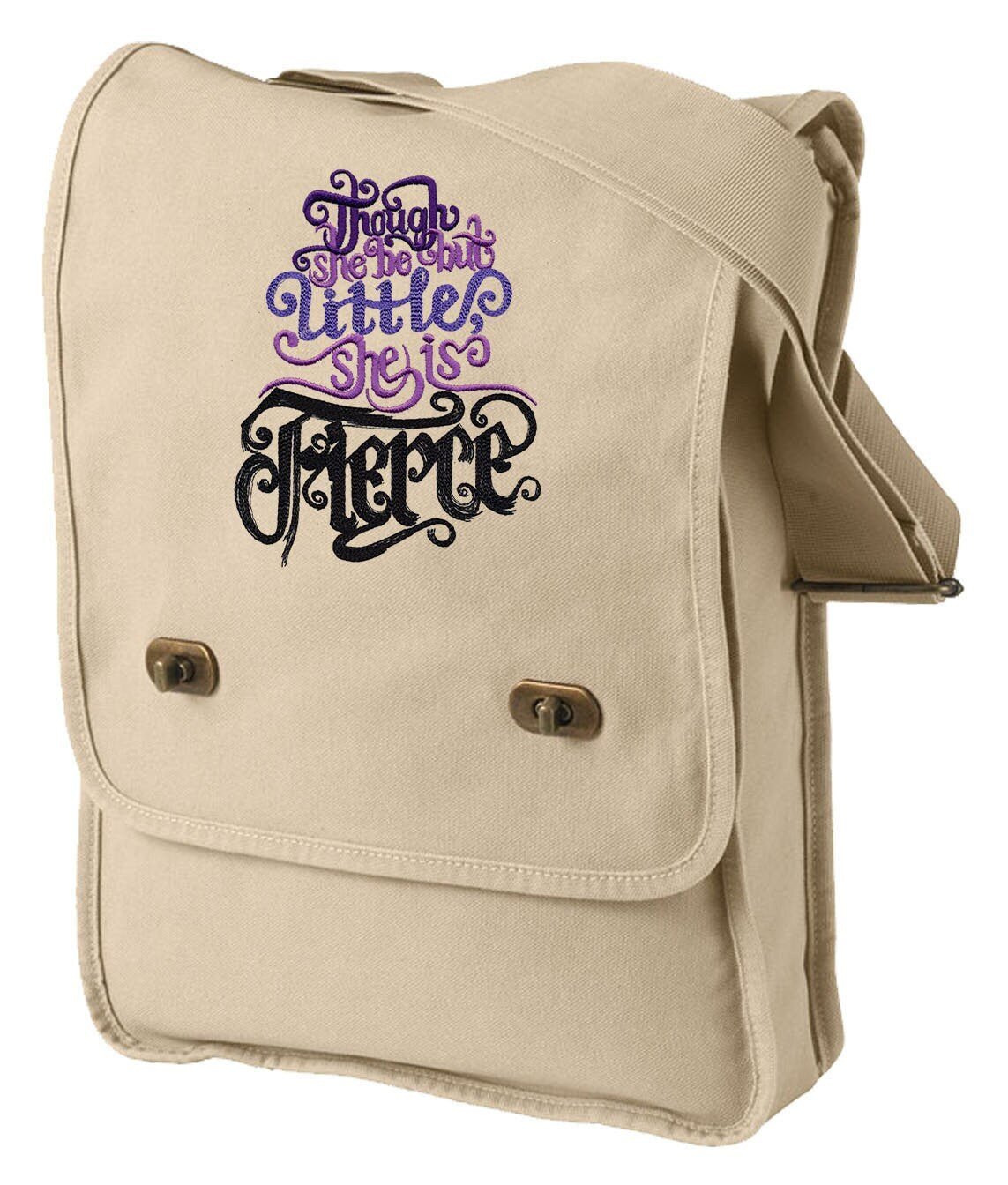 Though She Be But Little Embroidered Canvas Field Bag