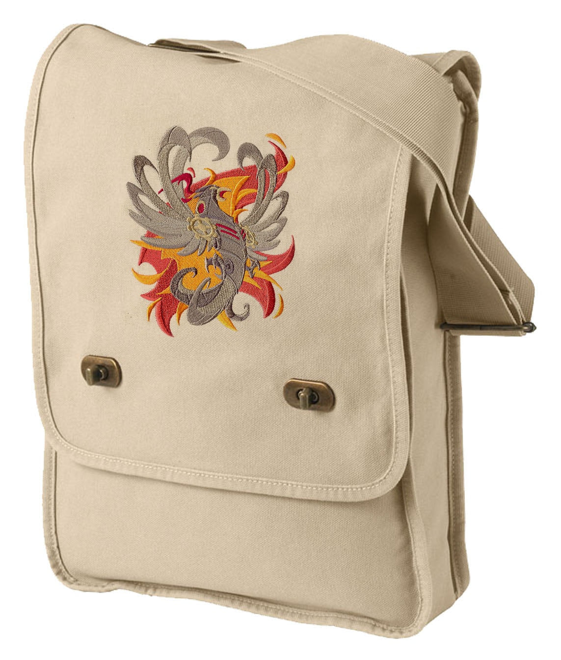 Steampunk Bag, Steampunk Messenger Bag, Steampunk Phoenix Embroidered Canvas Field Bag