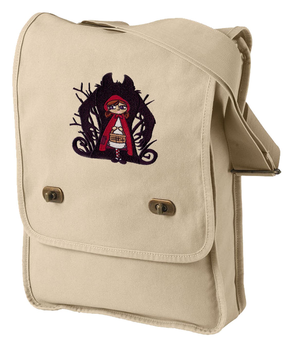 Wolf Shadow Embroidered Canvas Field Bag