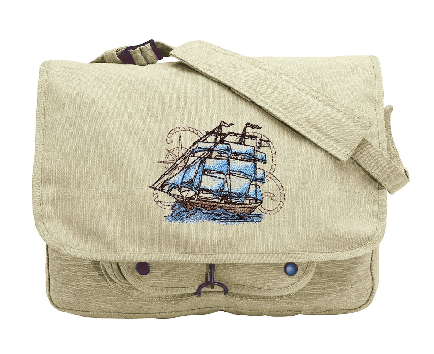 Nauticus - Ship Embroidered Canvas Messenger Bag