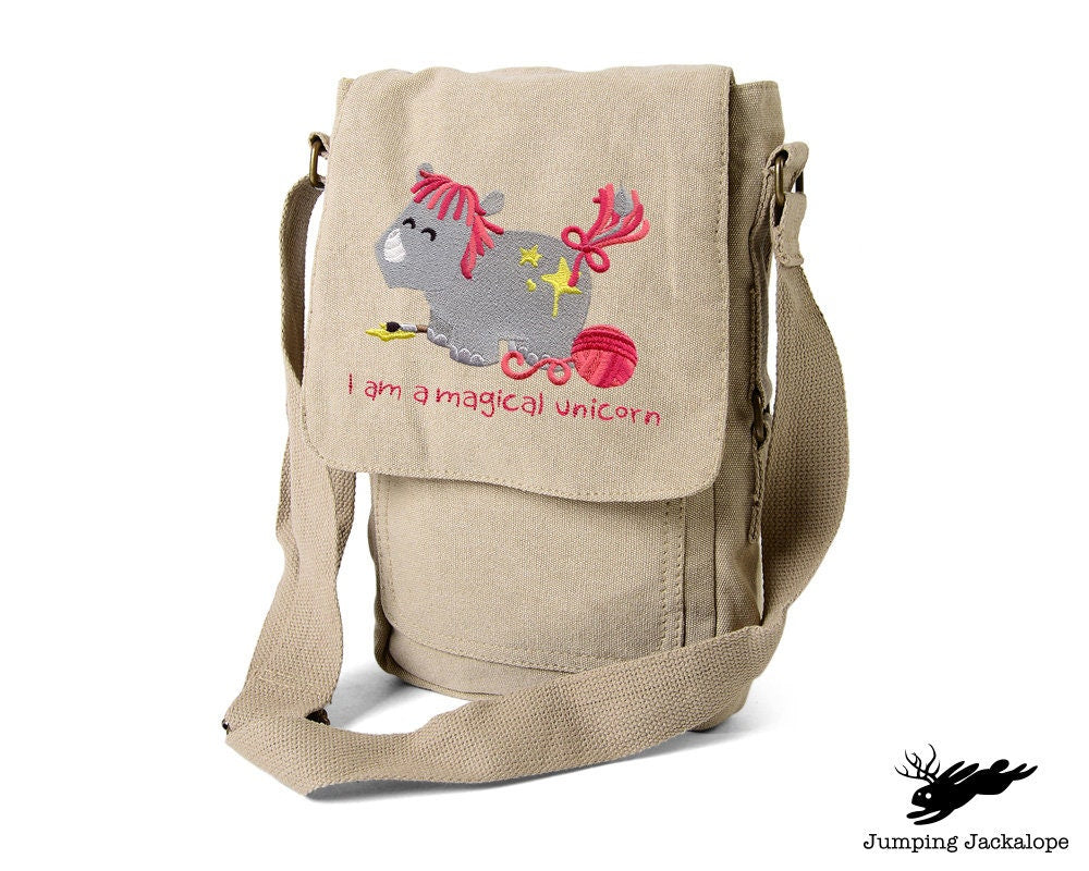 Magical Unicorn, Unicorn Bag, Unicorn Embroidered Canvas Tech, Tablet, iPad, Kindle, Fire, Camera Bag